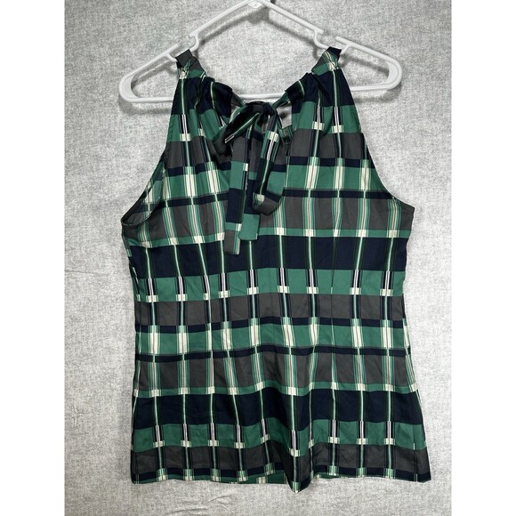 BANANA REPUBLIC Green Navy Blue Tank Top Halter Tie Back Silky Satin Size Small - Picture 2 of 6